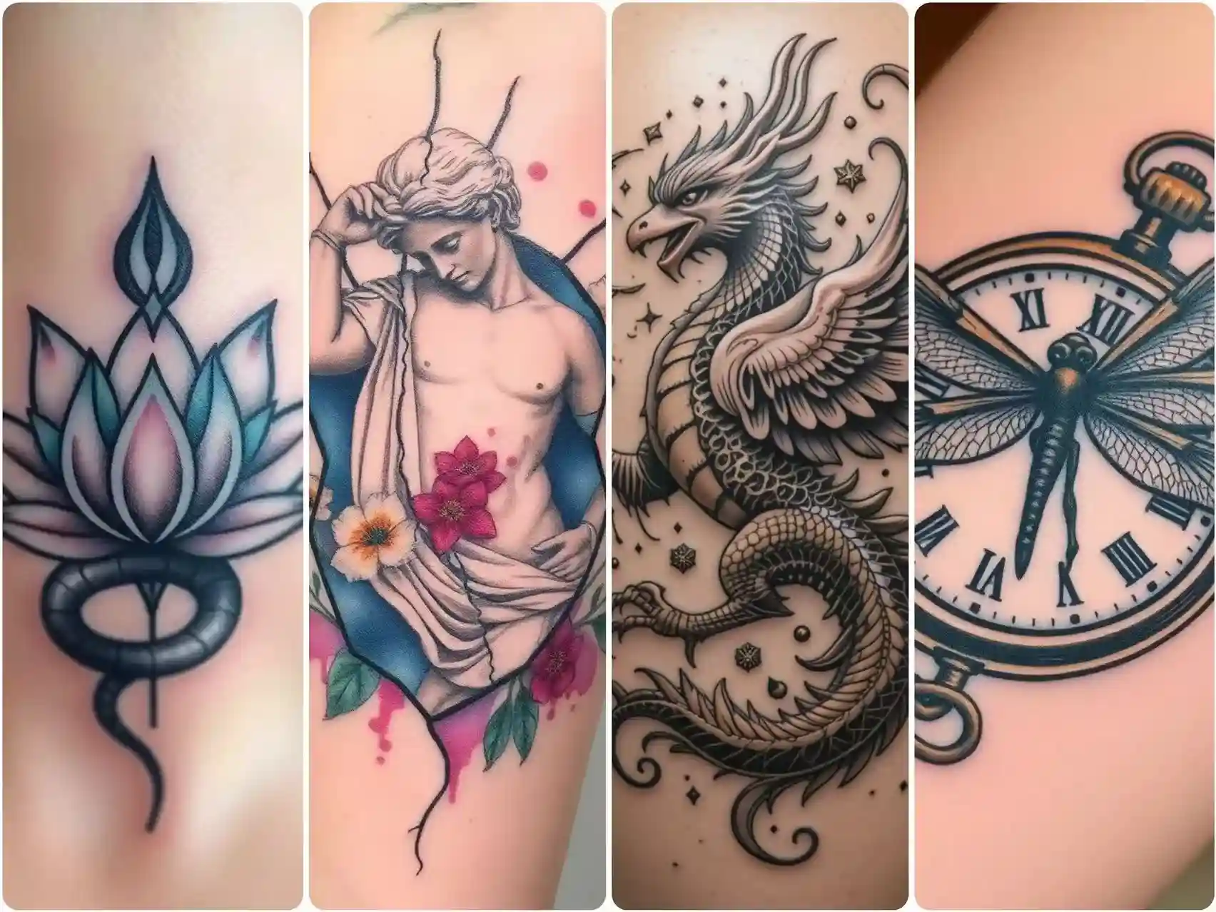 four different styles tattoo designs made by AI tattoo generator