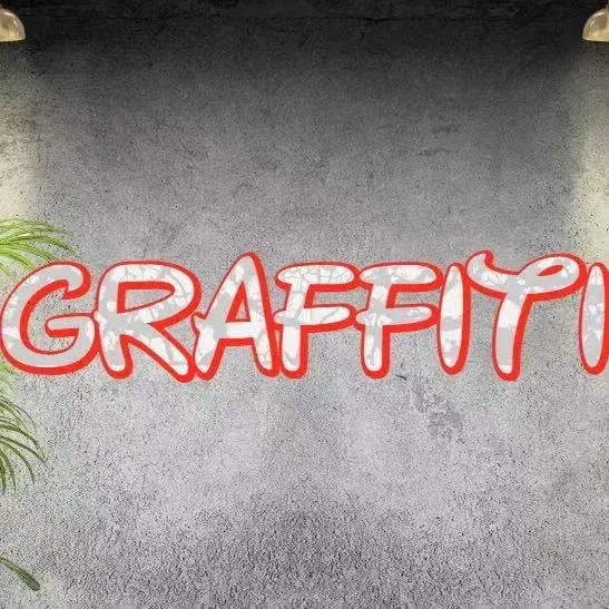 Red and white graffiti letter